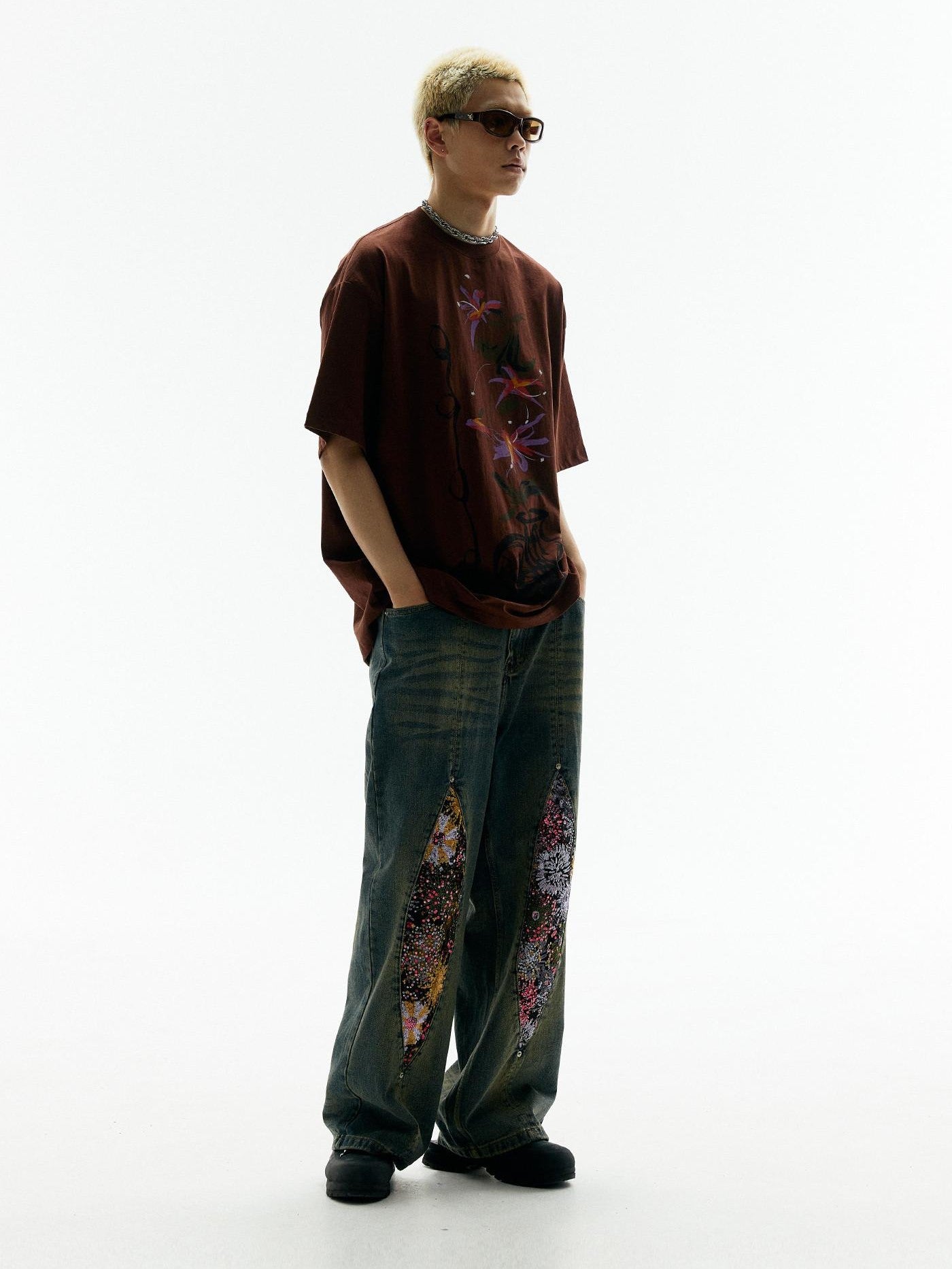 APRIORITY Yellow Vase Print Retro Oversized Women's Cotton Short Sleeve T-shirts