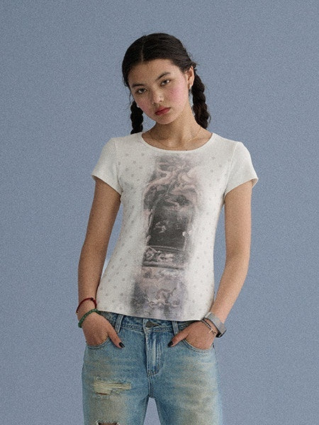 Achihara_Alice_Print_Polka_Dot_Shoulder_Women'S_Cotton_Spandex_Short_Sleeve_T-Shirts_MISSTT