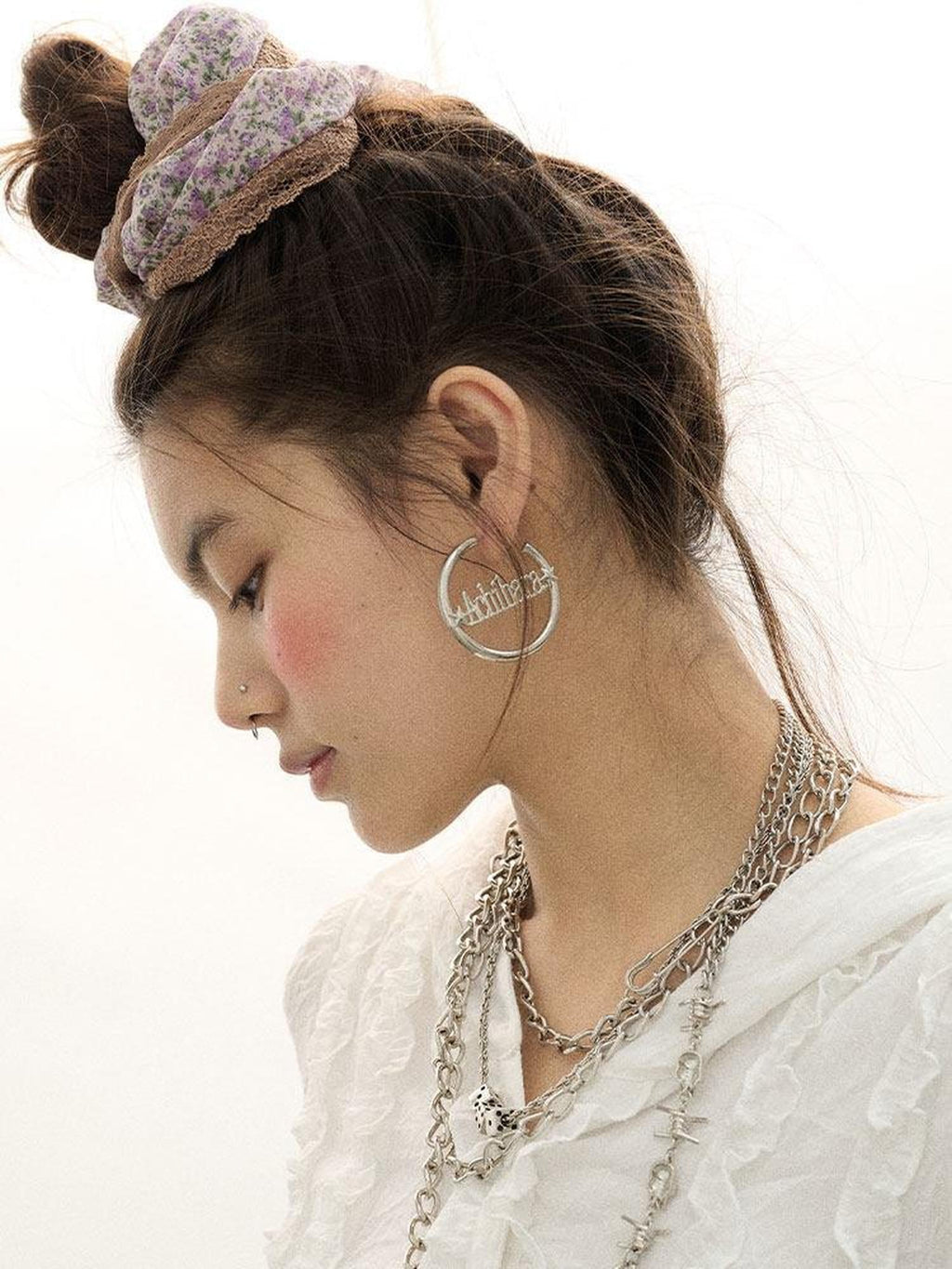 Achihara Antique Silver Circle Hoop Women'S Alloy Plated Silver Earrings