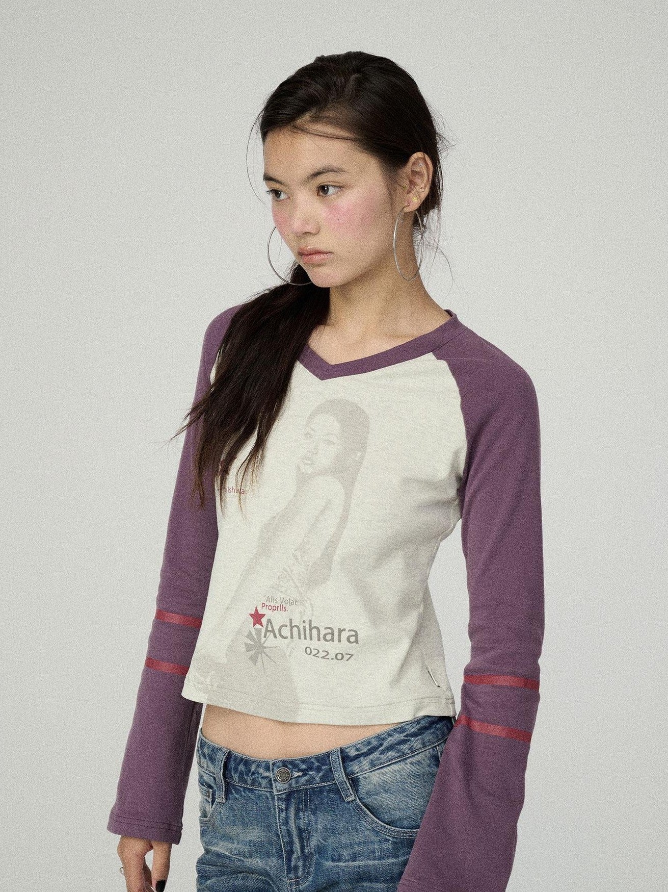 Achihara Apricot Block Spliced Figure Print Women'S Cotton Linen Long Sleeve T-Shirts