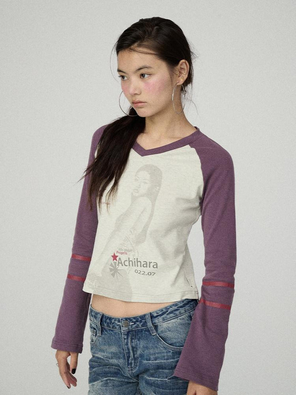 Achihara Apricot Block Spliced Figure Print Women'S Cotton Linen Long Sleeve T-Shirts
