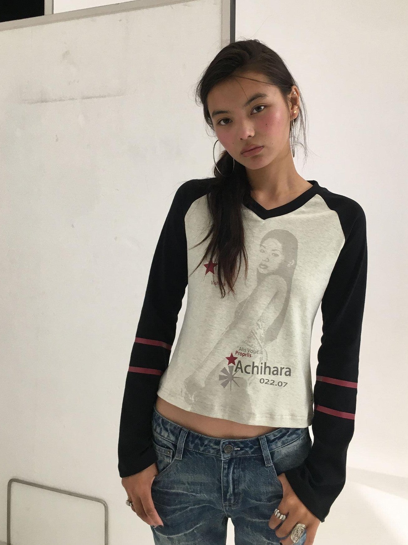 Achihara Apricot Block Spliced Figure Print Women'S Cotton Linen Long Sleeve T-Shirts