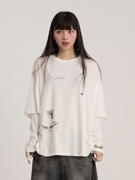 Achihara_Ballpoint_Sketch_Faux_Layered_Women'S_Cotton_Linen_Long_Sleeve_T-Shirts_MISSTT