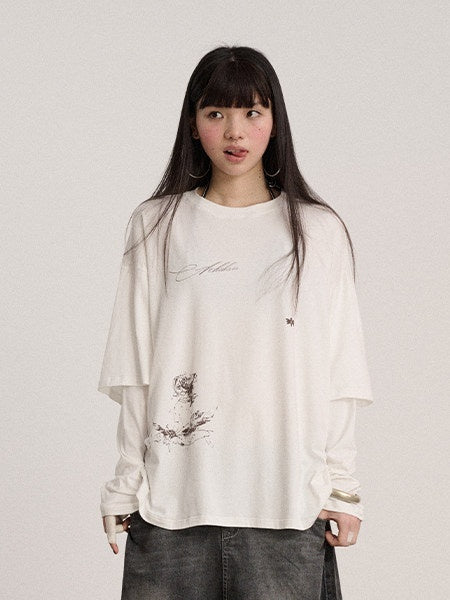 Achihara_Ballpoint_Sketch_Faux_Layered_Women'S_Cotton_Linen_Long_Sleeve_T-Shirts_MISSTT
