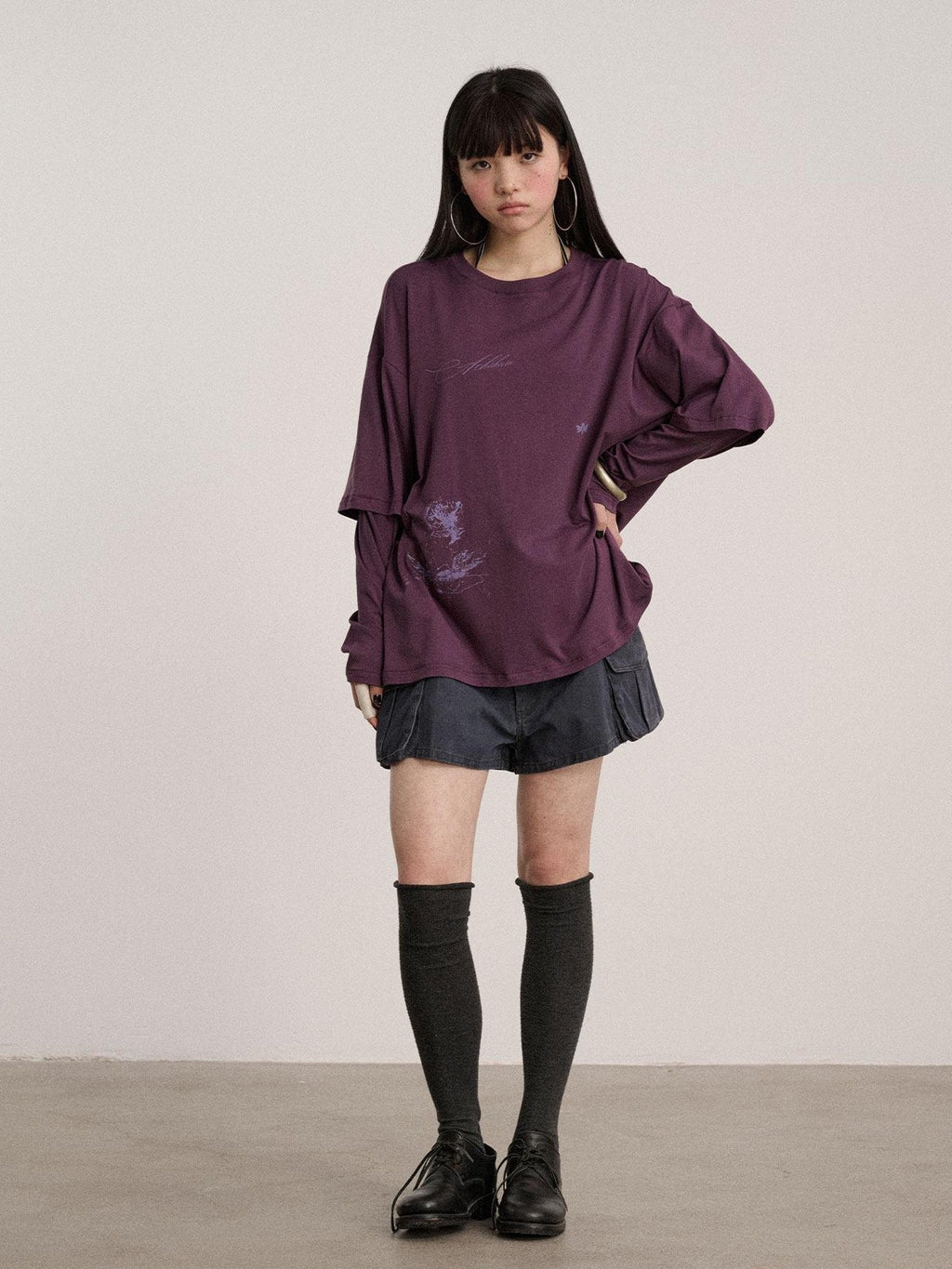 Achihara Ballpoint Sketch Faux Layered Women'S Cotton Linen Long Sleeve T-Shirts