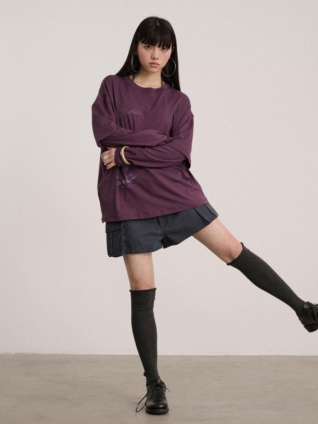 Achihara Ballpoint Sketch Faux Layered Women'S Cotton Linen Long Sleeve T-Shirts