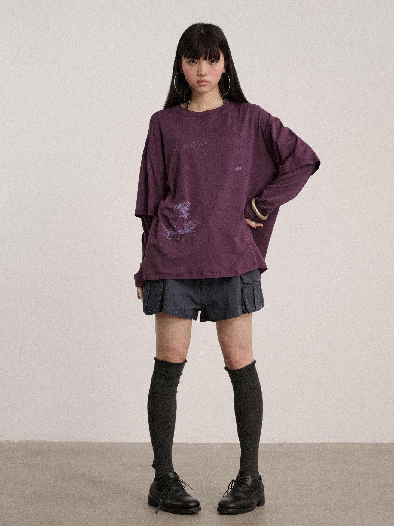 Achihara Ballpoint Sketch Faux Layered Women'S Cotton Linen Long Sleeve T-Shirts
