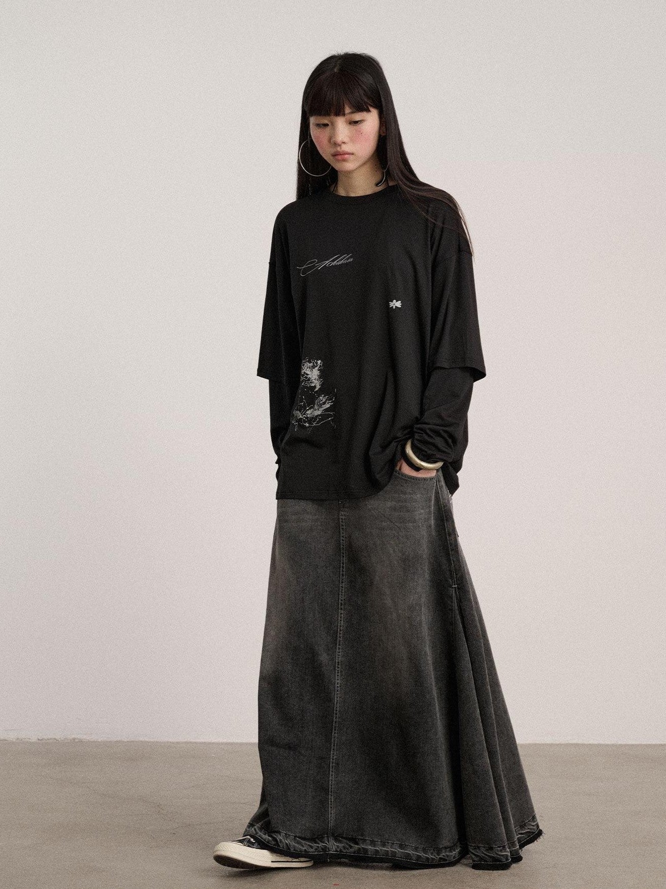Achihara Ballpoint Sketch Faux Layered Women'S Cotton Linen Long Sleeve T-Shirts