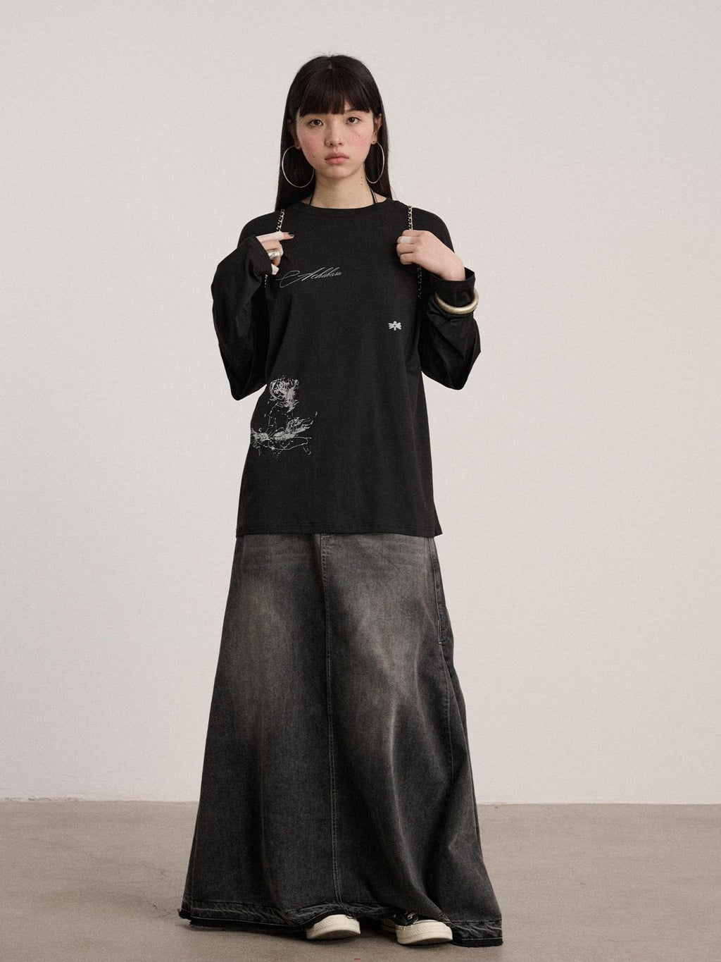 Achihara Ballpoint Sketch Faux Layered Women'S Cotton Linen Long Sleeve T-Shirts