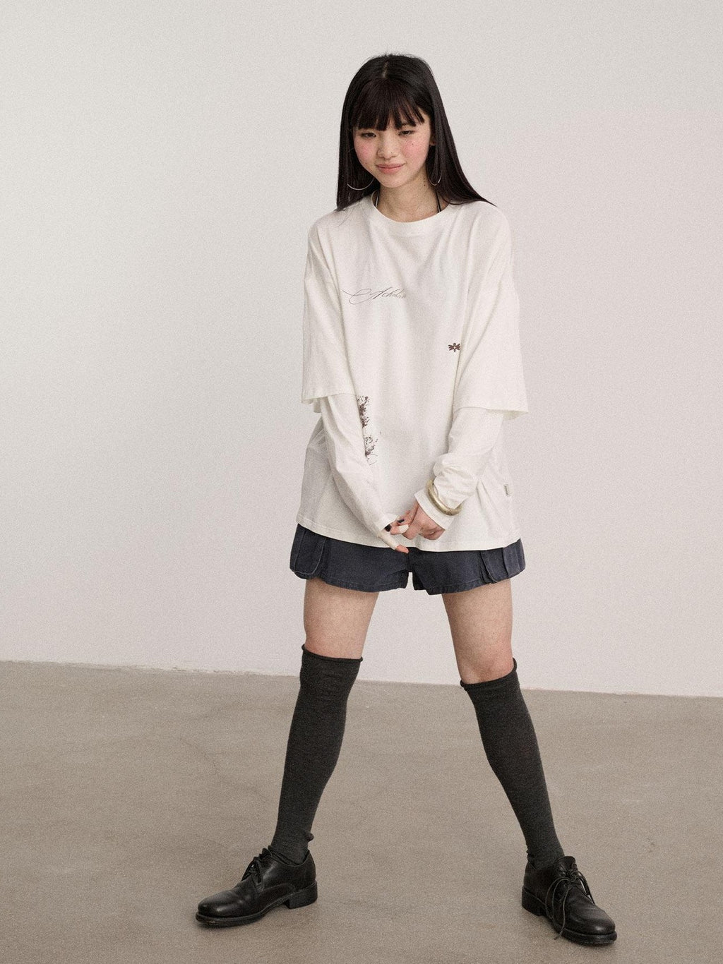 Achihara Ballpoint Sketch Faux Layered Women'S Cotton Linen Long Sleeve T-Shirts