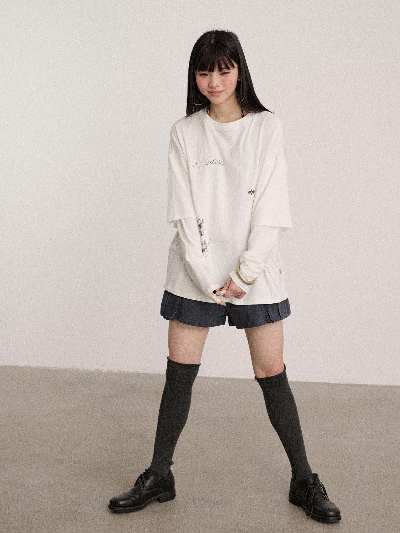 Achihara Ballpoint Sketch Faux Layered Women'S Cotton Linen Long Sleeve T-Shirts