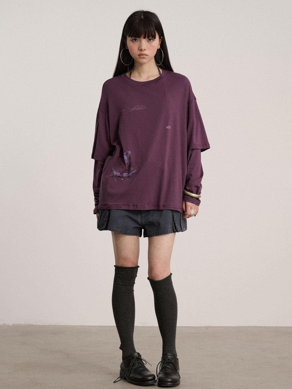 Achihara Ballpoint Sketch Faux Layered Women'S Cotton Linen Long Sleeve T-Shirts