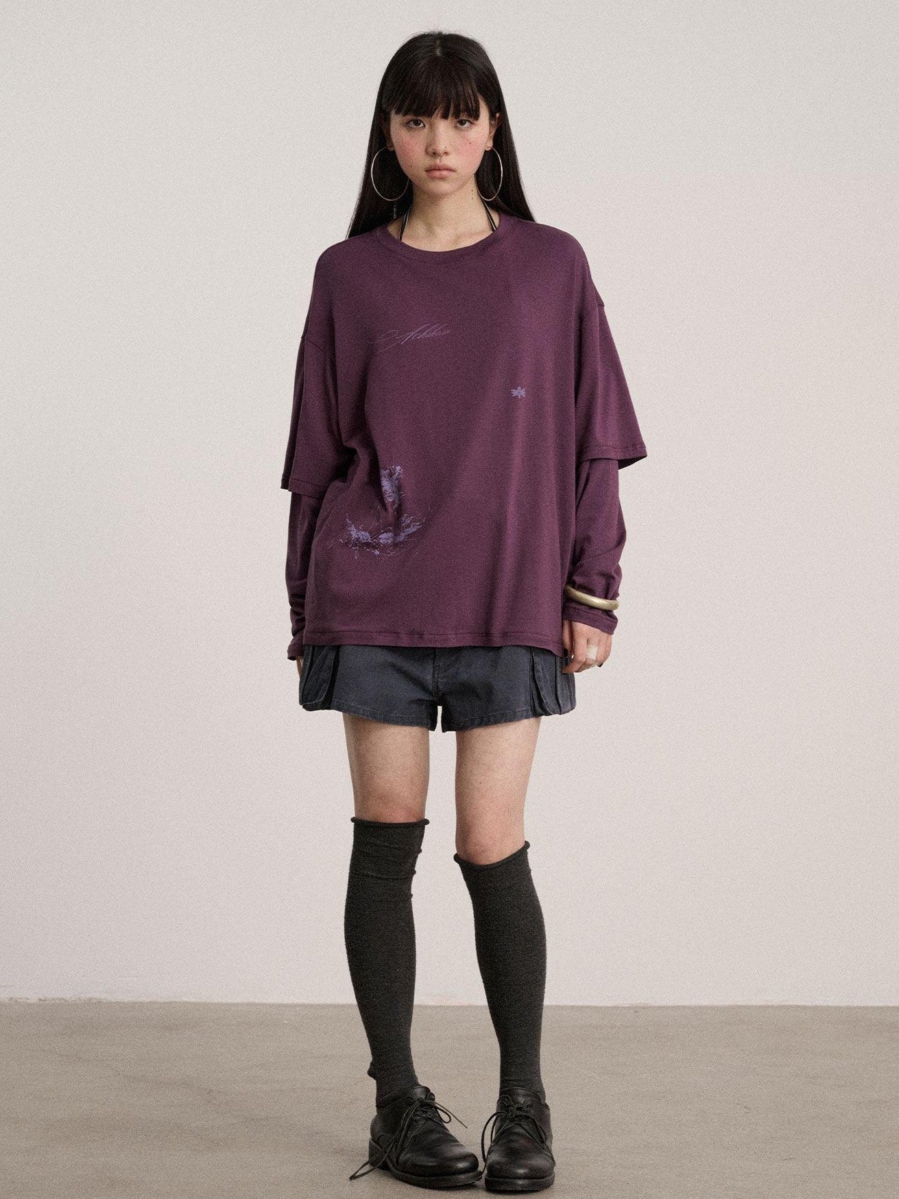 Achihara Ballpoint Sketch Faux Layered Women'S Cotton Linen Long Sleeve T-Shirts