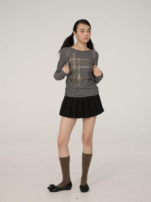 Achihara Berlin Embroidered Pleated Women'S Polyester Blend Mini Skirts
