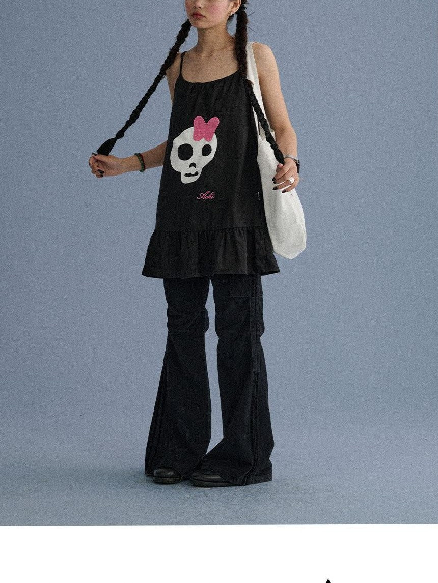 Achihara Black A Line Sleeveless Loose Women'S Linen Slip Mini Dresses