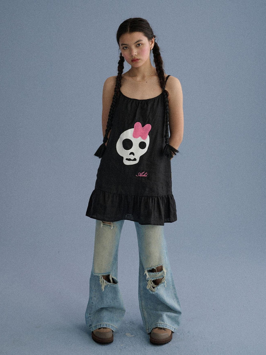 Achihara Black A Line Sleeveless Loose Women'S Linen Slip Mini Dresses