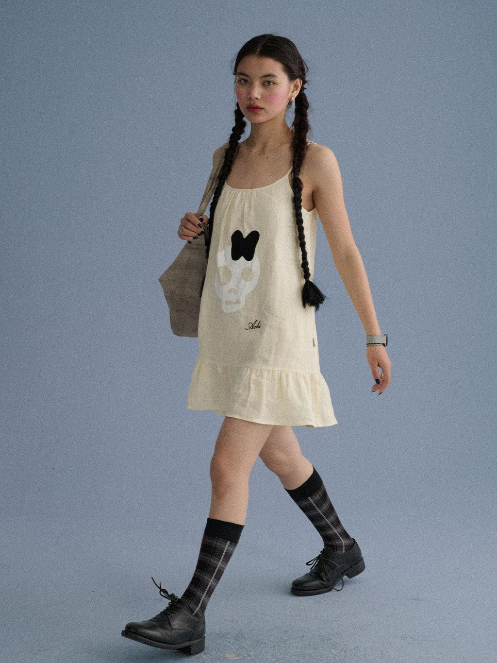 Achihara Black A Line Sleeveless Loose Women'S Linen Slip Mini Dresses