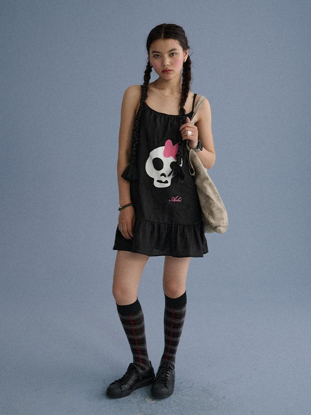 Achihara Black A Line Sleeveless Loose Women'S Linen Slip Mini Dresses