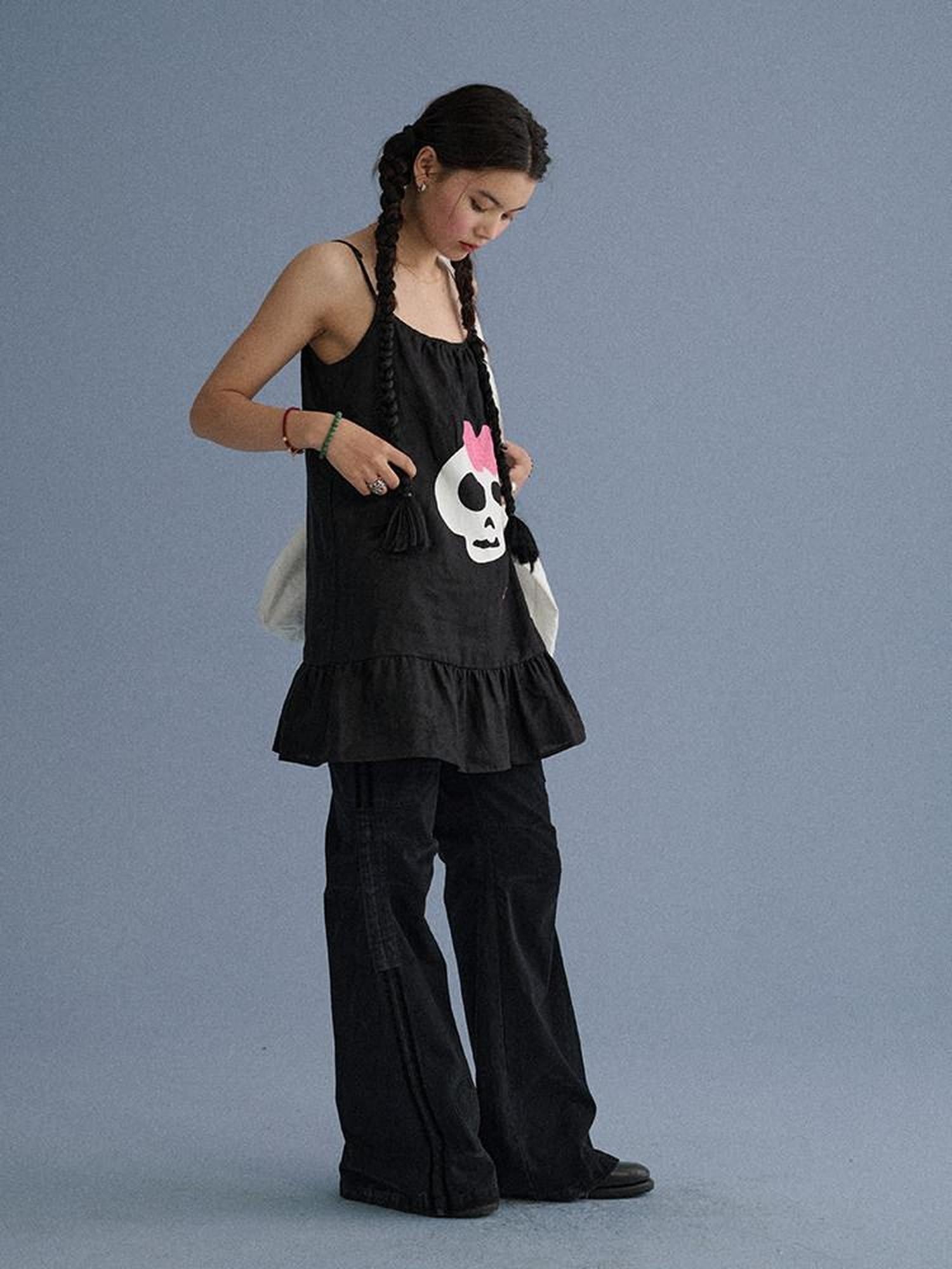 Achihara Black A Line Sleeveless Loose Women'S Linen Slip Mini Dresses