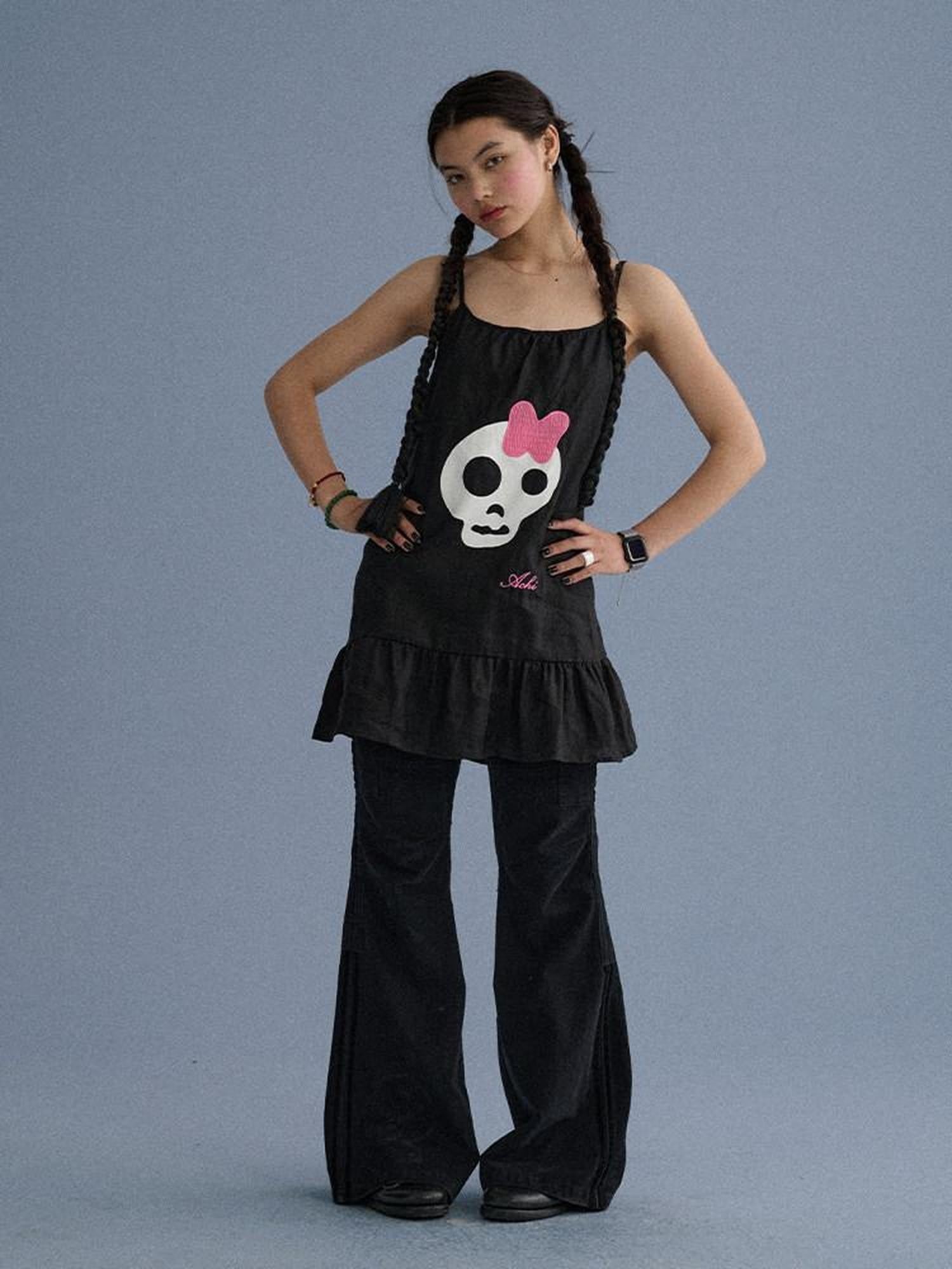 Achihara Black A Line Sleeveless Loose Women'S Linen Slip Mini Dresses
