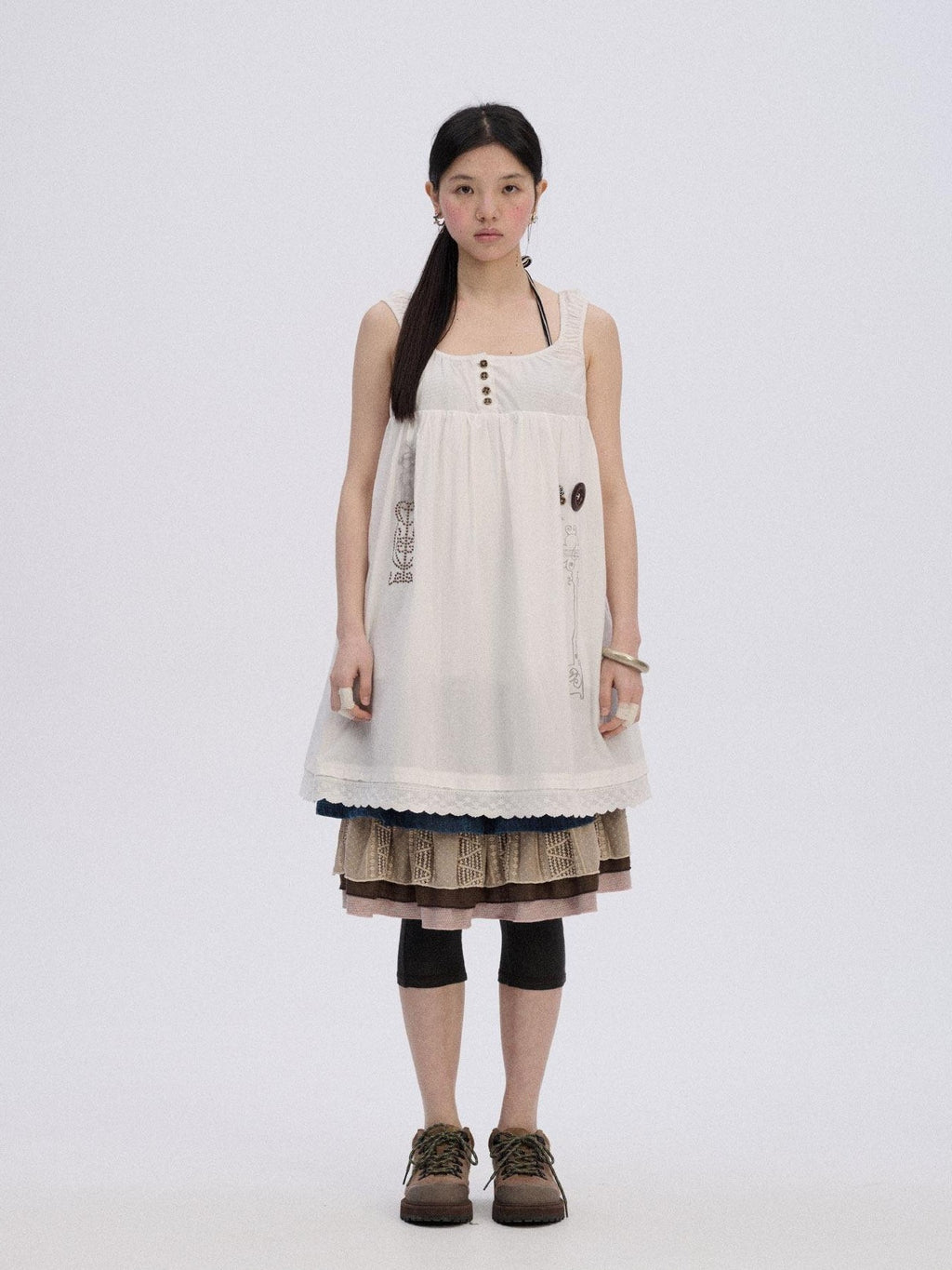 Achihara Black And White A Line Strappy Workwear Women'S Cotton Casual Midi Dresses