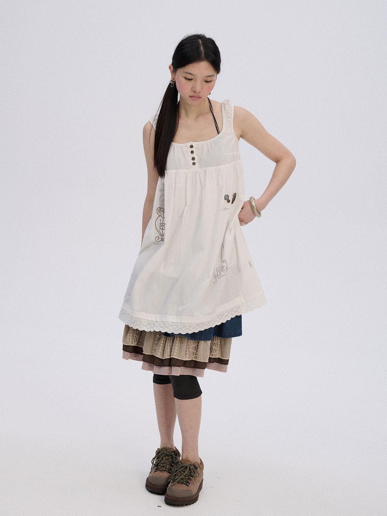 Achihara Black And White A Line Strappy Workwear Women'S Cotton Casual Midi Dresses