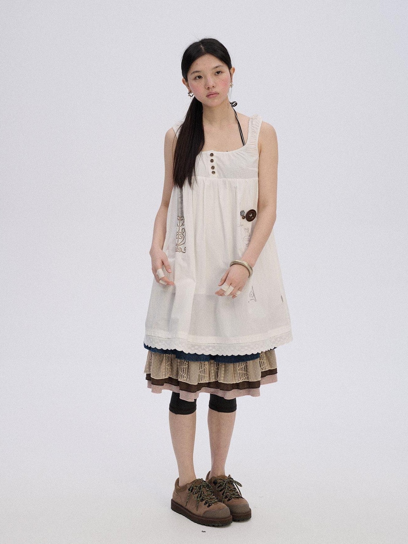 Achihara Black And White A Line Strappy Workwear Women'S Cotton Casual Midi Dresses