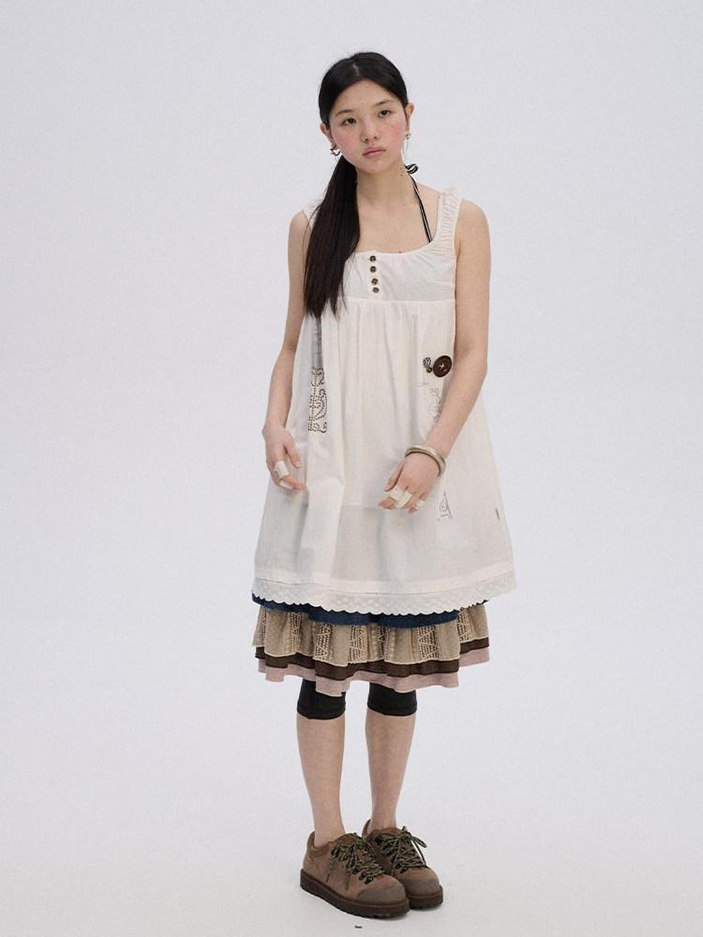 Achihara Black And White A Line Strappy Workwear Women'S Cotton Casual Midi Dresses