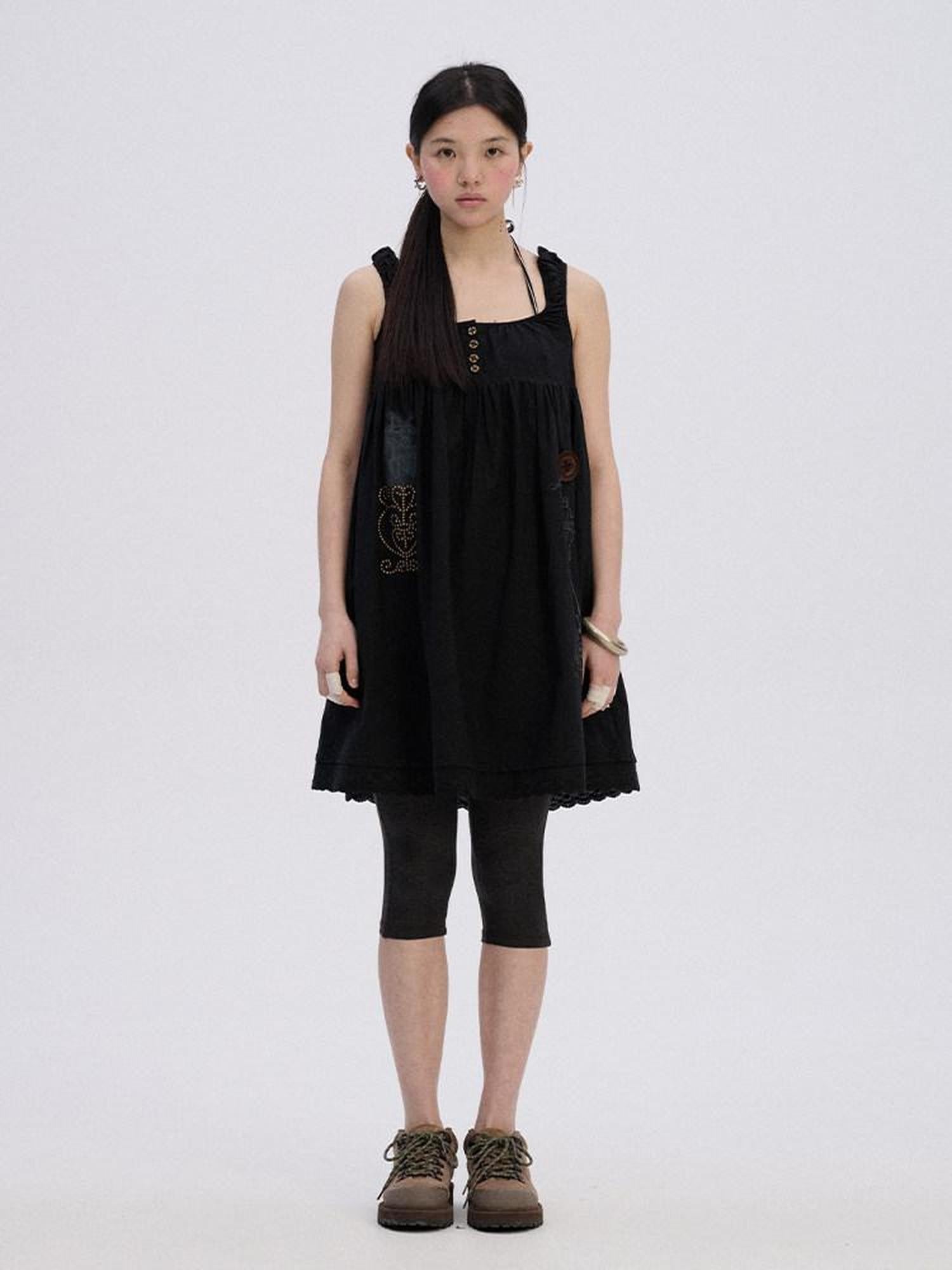 Achihara Black And White A Line Strappy Workwear Women'S Cotton Casual Midi Dresses