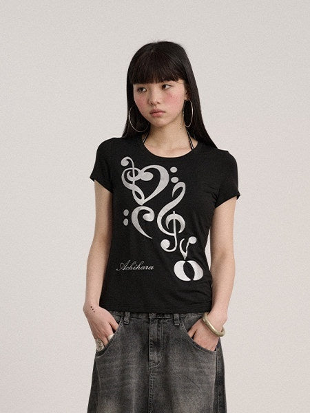 Achihara_Black_And_White_Round_Neck_Slim_Fit_Women'S_Modal_Short_Sleeve_T-Shirts_MISSTT