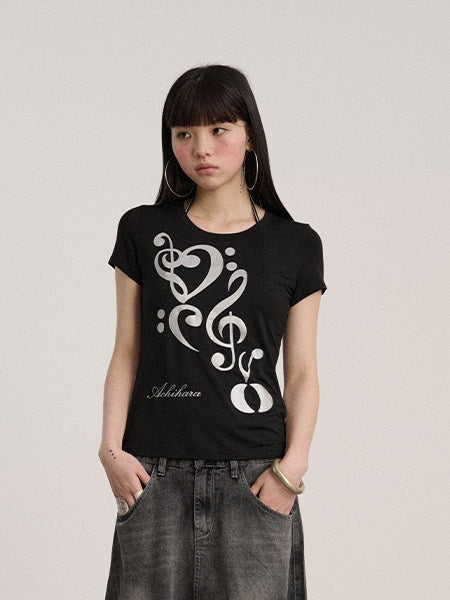 Achihara_Black_And_White_Round_Neck_Slim_Fit_Women'S_Modal_Short_Sleeve_T-Shirts_MISSTT