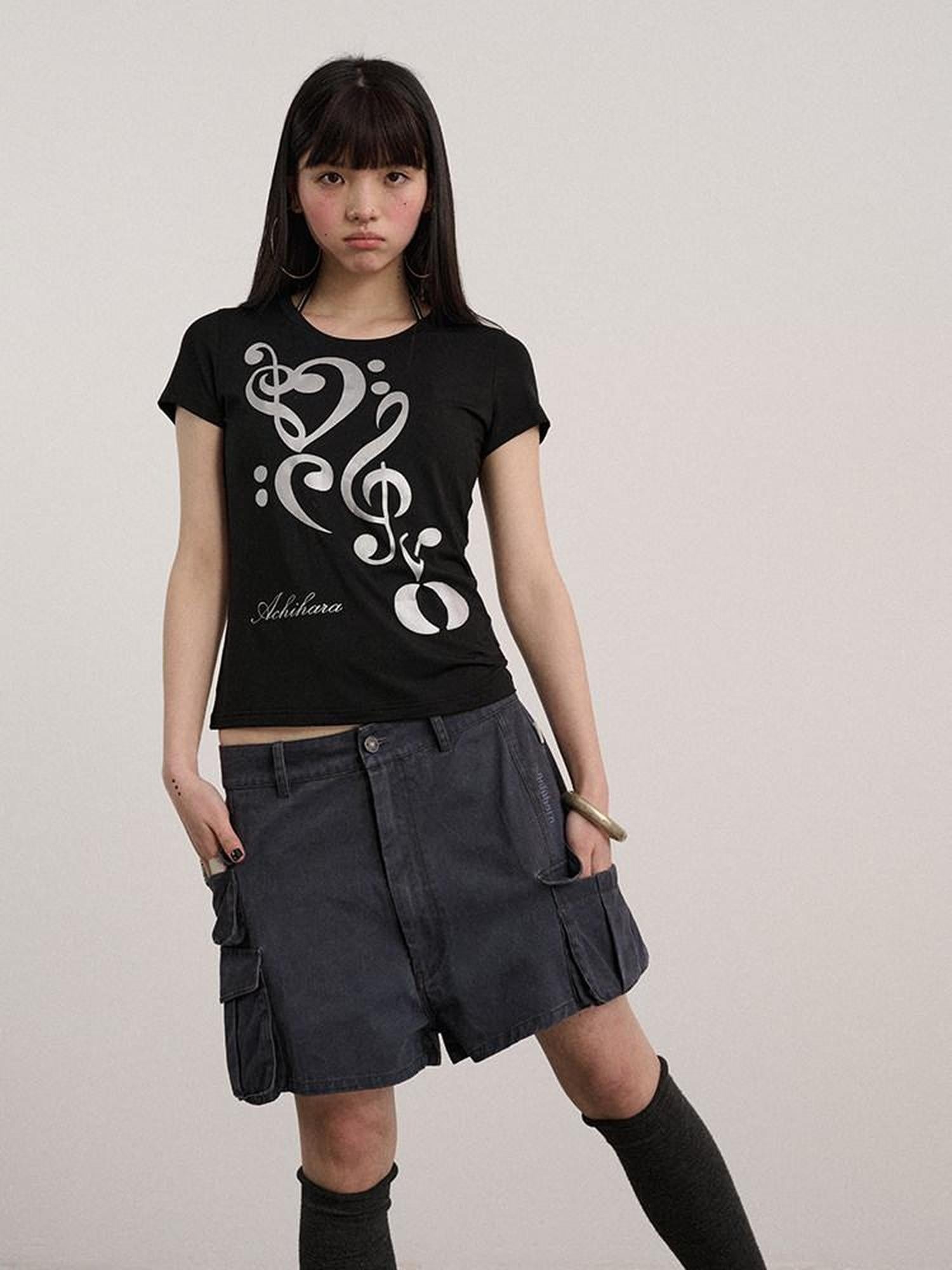 Achihara Black And White Round Neck Slim Fit Women'S Modal Short Sleeve T-Shirts