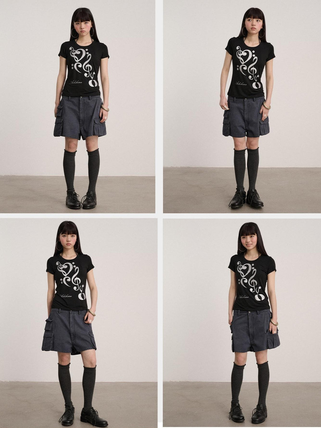 Achihara Black And White Round Neck Slim Fit Women'S Modal Short Sleeve T-Shirts