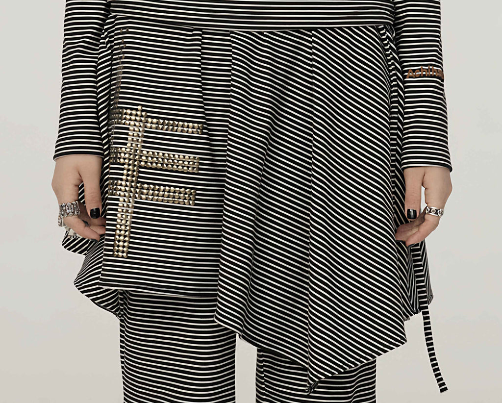 Achihara_Black_And_White_Striped_Side_Slit_Women'S_Polyester_Wide-Leg_Pants_MISSTT