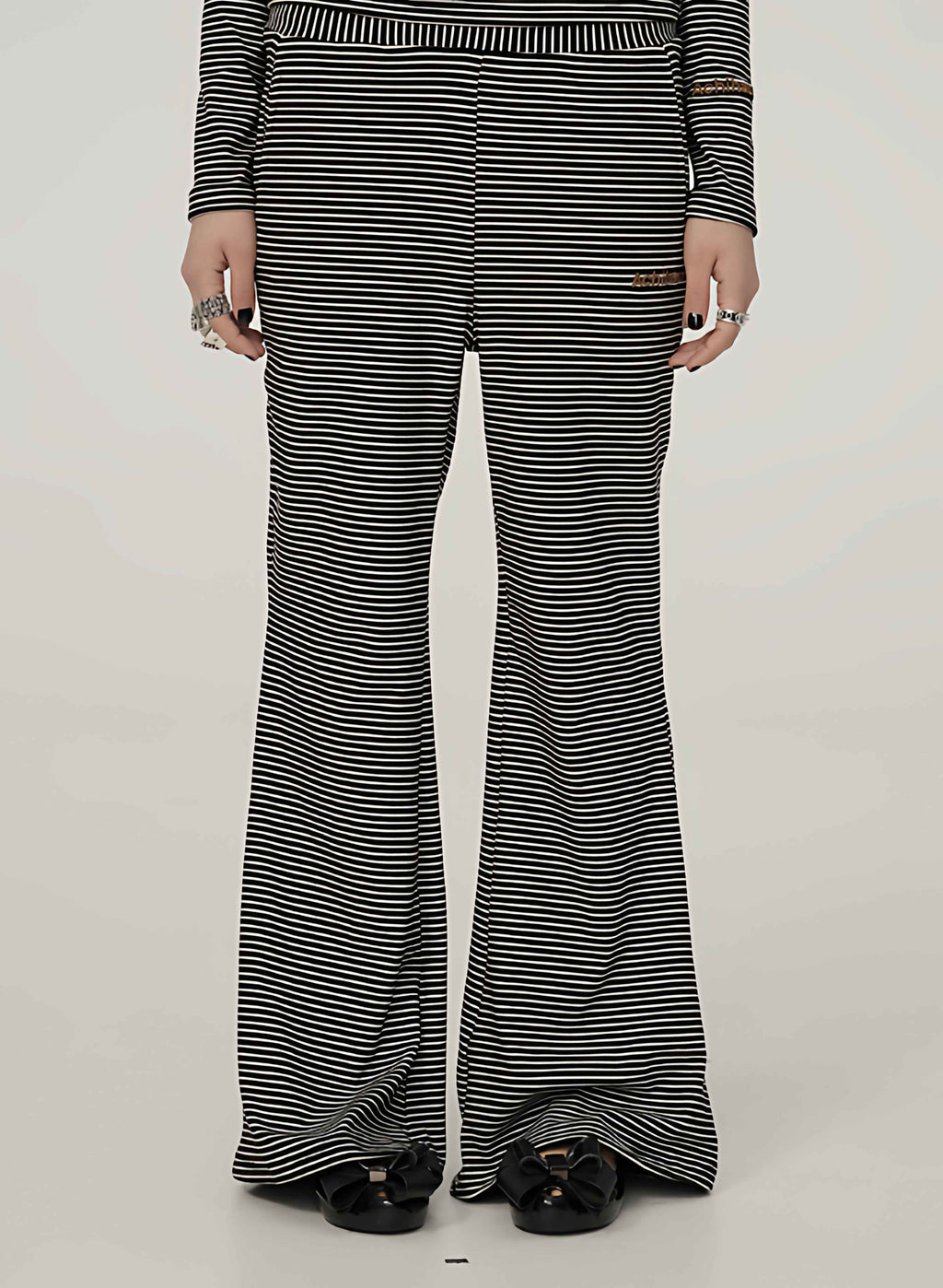 Achihara_Black_And_White_Striped_Side_Slit_Women'S_Polyester_Wide-Leg_Pants_MISSTT