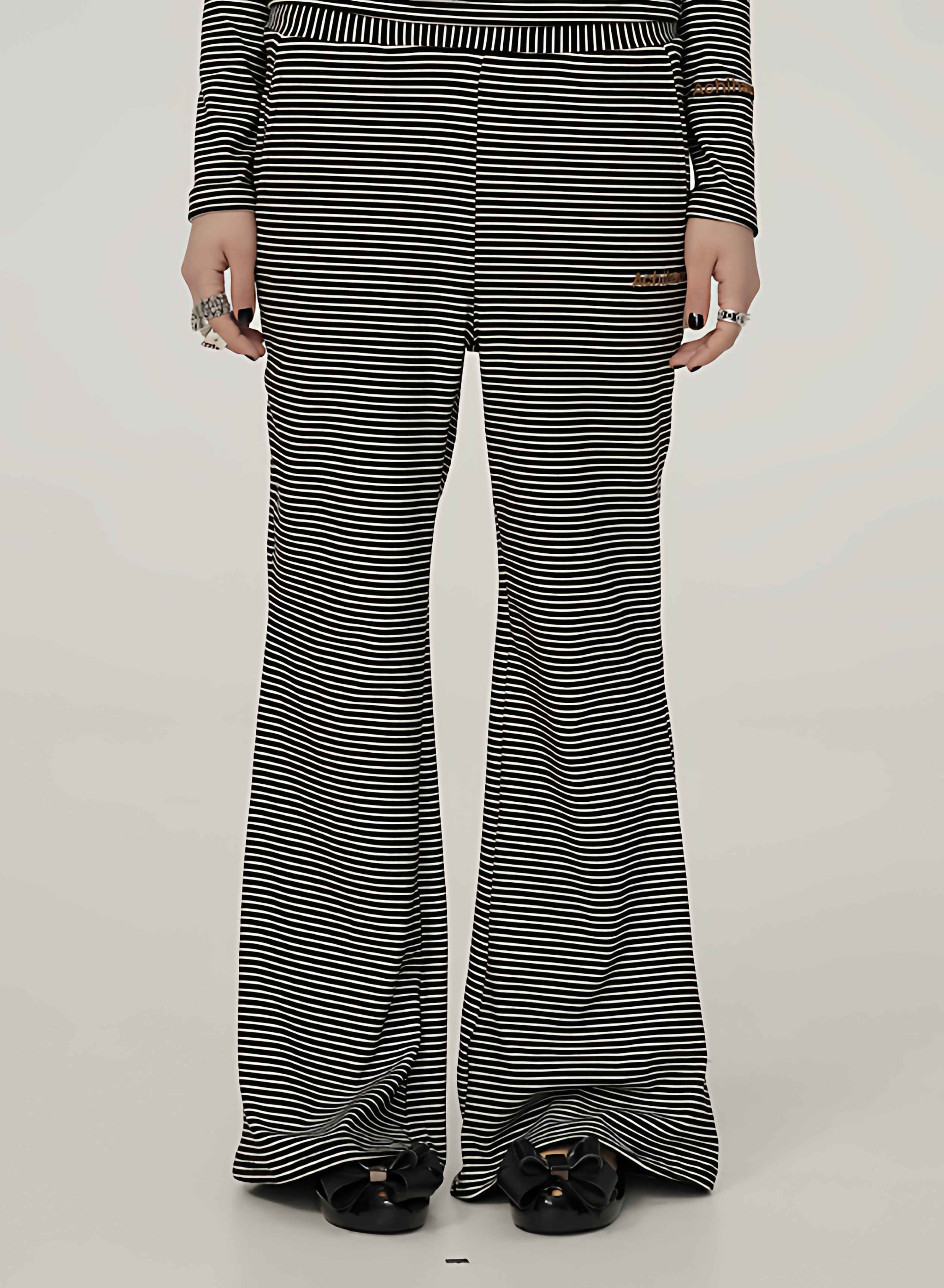 Achihara_Black_And_White_Striped_Side_Slit_Women'S_Polyester_Wide-Leg_Pants_MISSTT