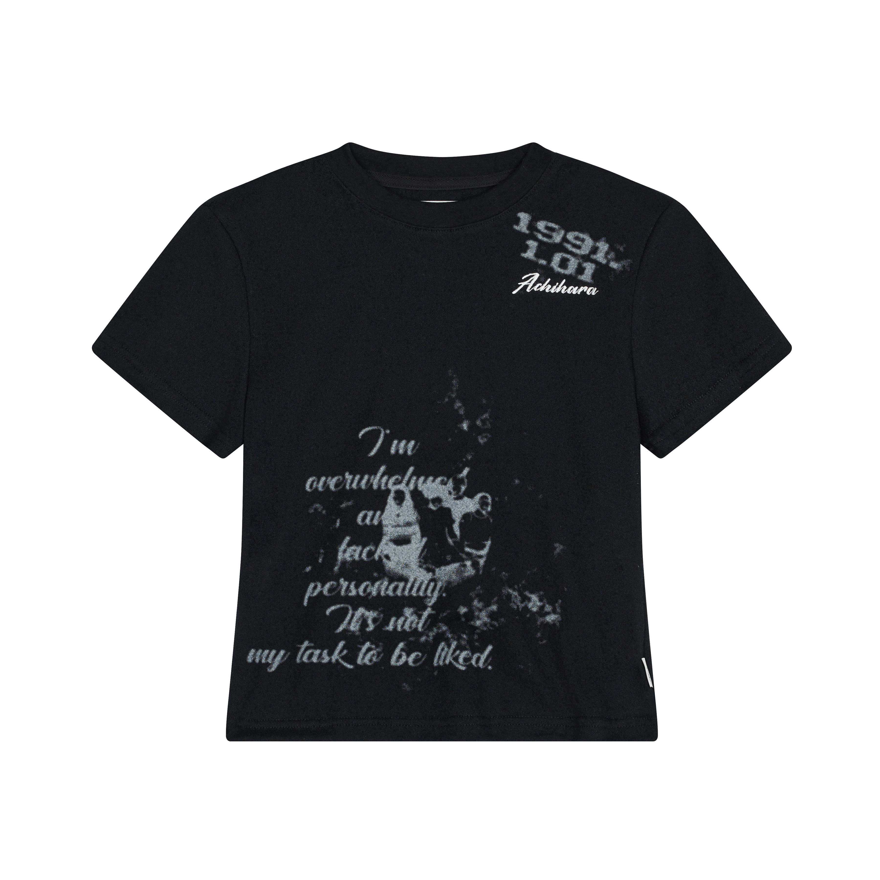 Achihara_Black_Cropped_Slim_Round_Neck_Women'S_Cotton_Nylon_Short_Sleeve_T-Shirts_MISSTT