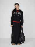 Achihara Black Embroidered A Line Mid Waist Women'S Polyester Maxi Skirts