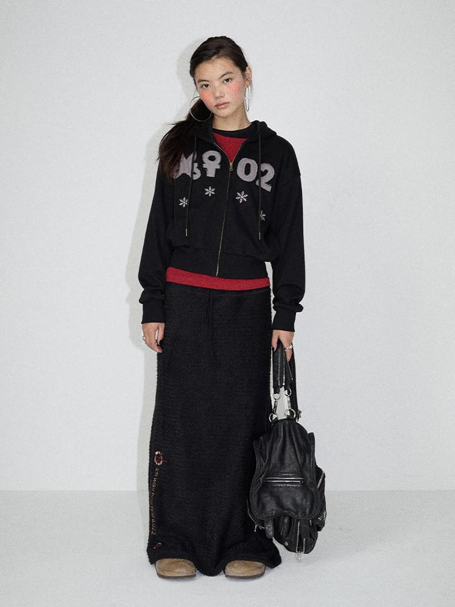 Achihara Black Embroidered A Line Mid Waist Women'S Polyester Maxi Skirts