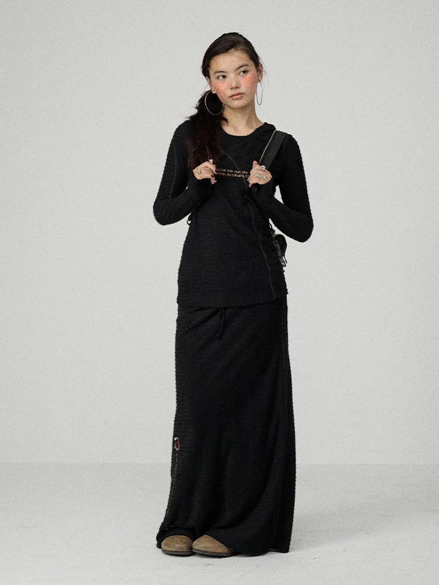 Achihara Black Embroidered A Line Mid Waist Women'S Polyester Maxi Skirts