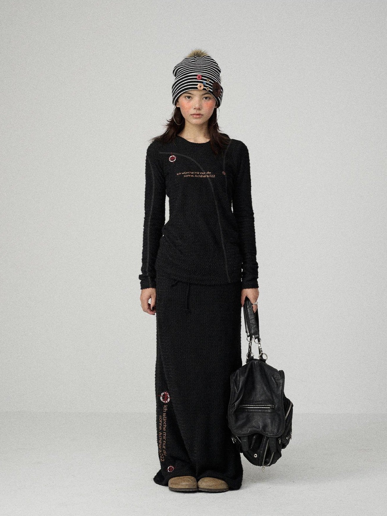 Achihara Black Embroidered A Line Mid Waist Women'S Polyester Maxi Skirts