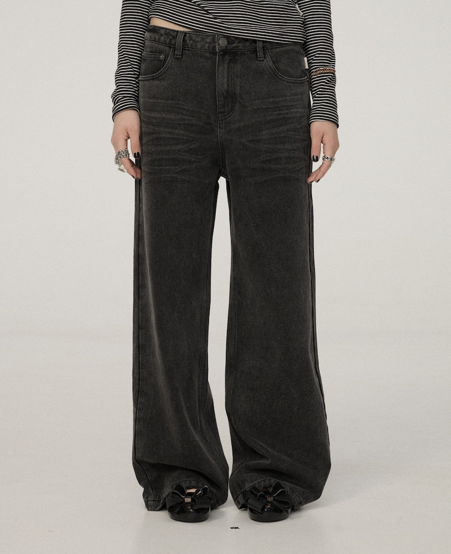 Achihara_Black_Grey_Distressed_Floor_Length_Women'S_Denim_Wide-Leg_Jeans_MISSTT
