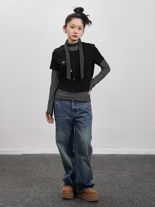 Achihara Black Grey Spider Rhinestone Layering Slim Women'S Short Sleeve T-Shirts