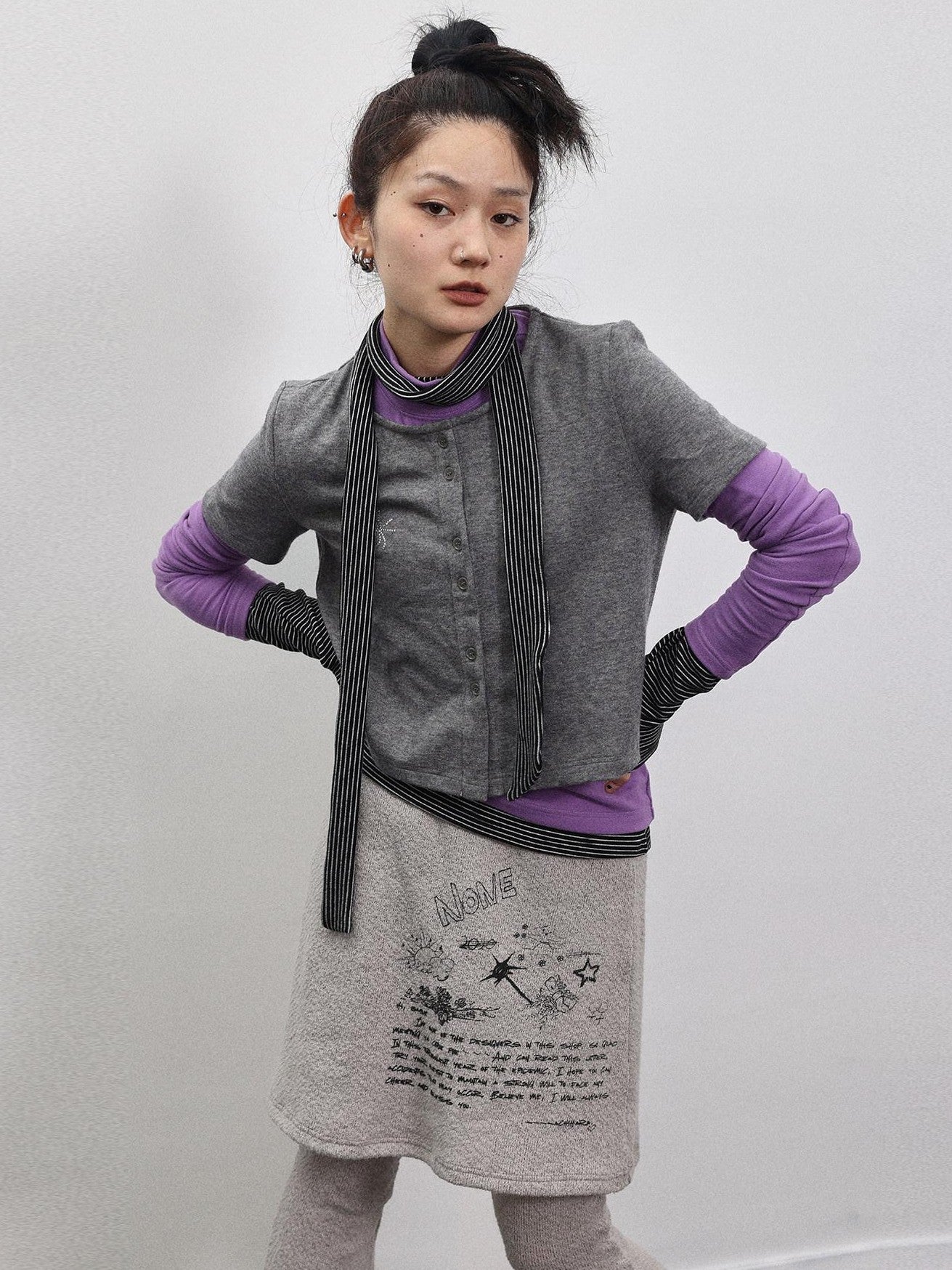 Achihara Black Grey Spider Rhinestone Layering Slim Women'S Short Sleeve T-Shirts