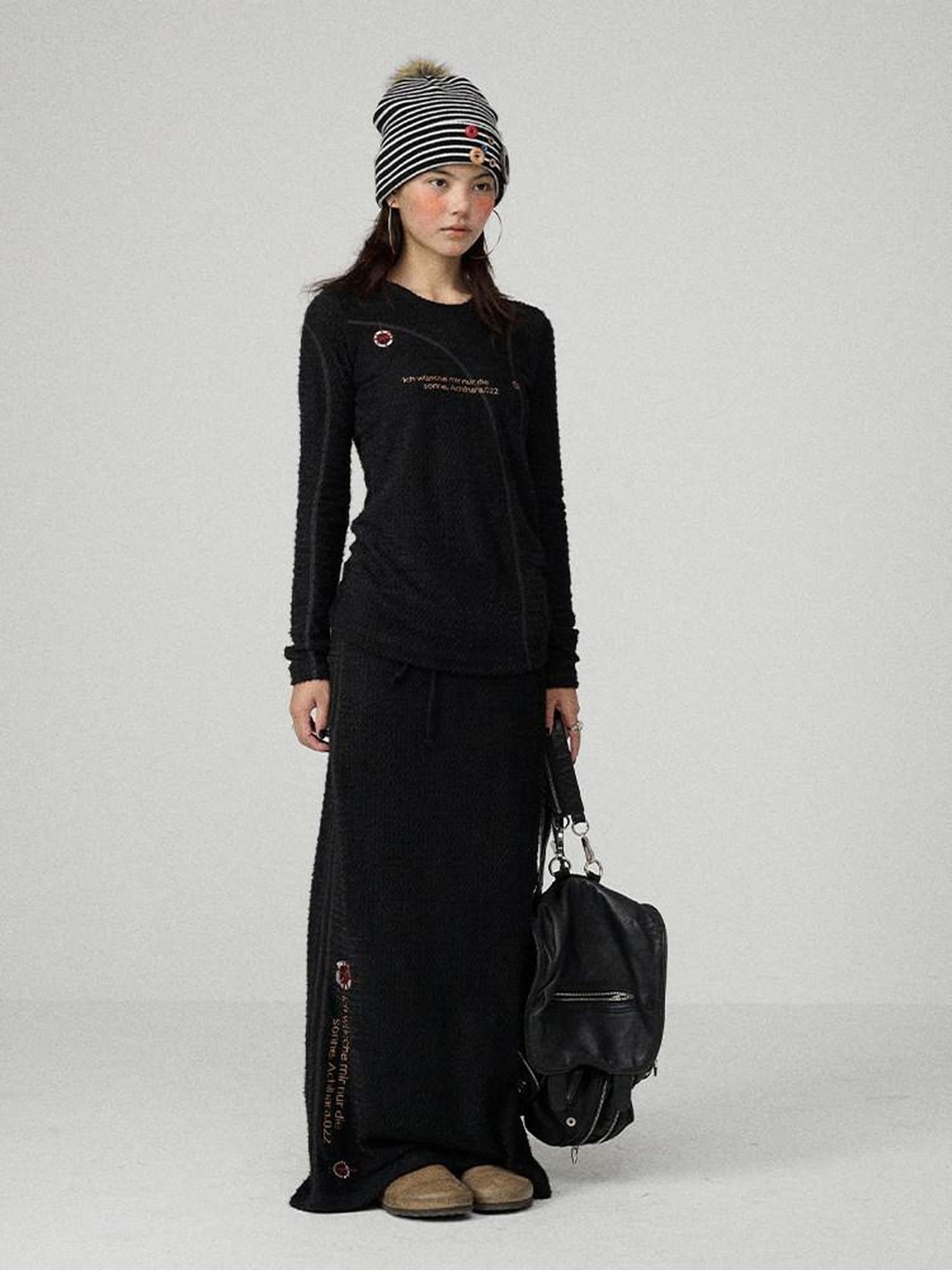 Achihara Black Letter Print Slim Fit Women'S Cotton Linen Long Sleeve T-Shirts