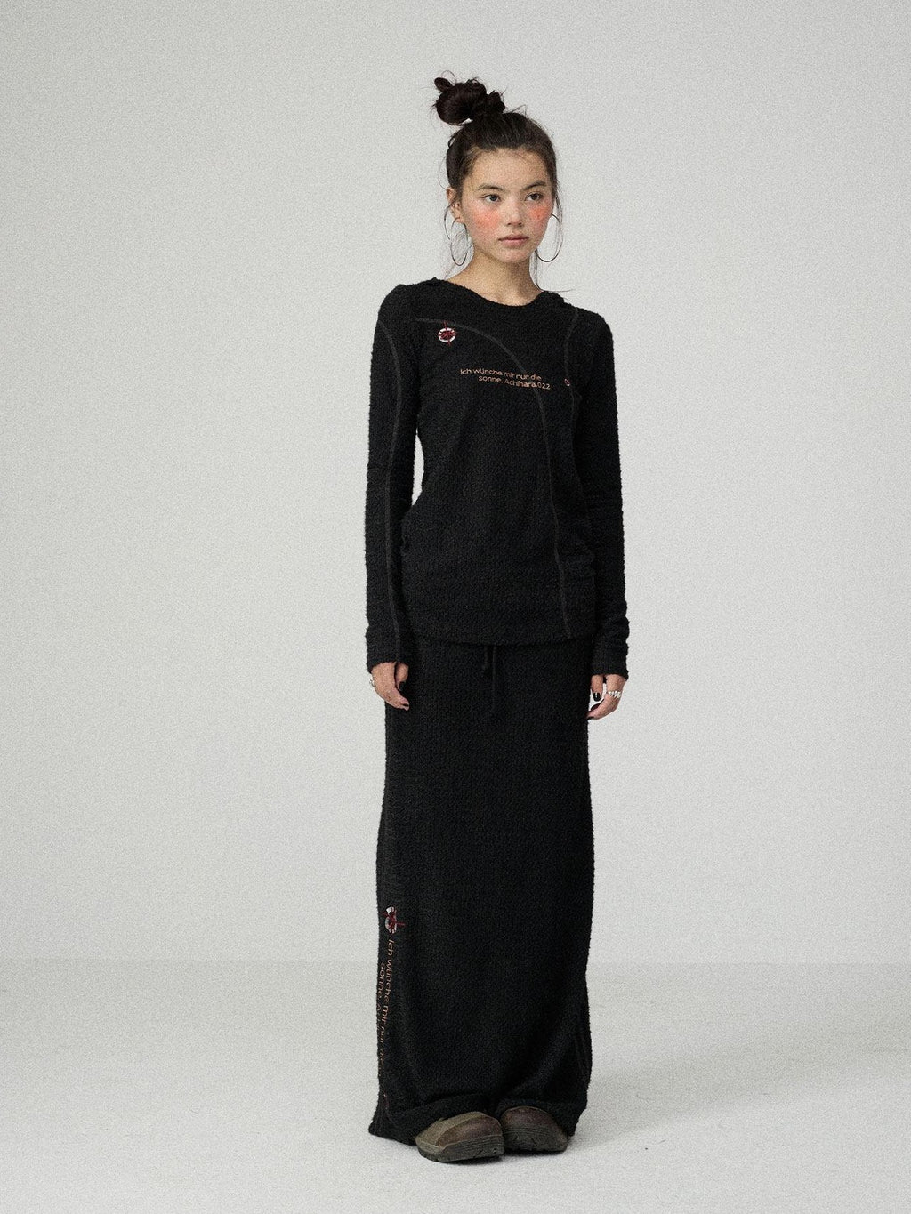 Achihara Black Letter Print Slim Fit Women'S Cotton Linen Long Sleeve T-Shirts