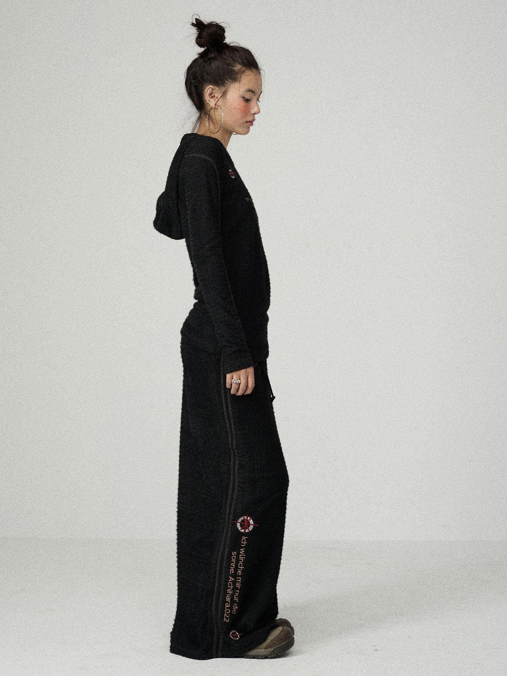 Achihara Black Letter Print Slim Fit Women'S Cotton Linen Long Sleeve T-Shirts