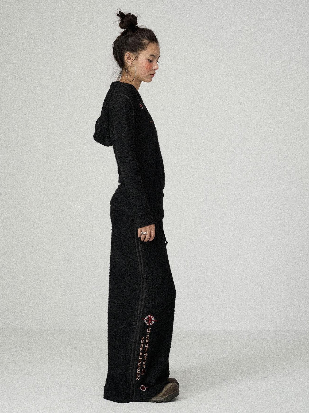 Achihara Black Letter Print Slim Fit Women'S Cotton Linen Long Sleeve T-Shirts
