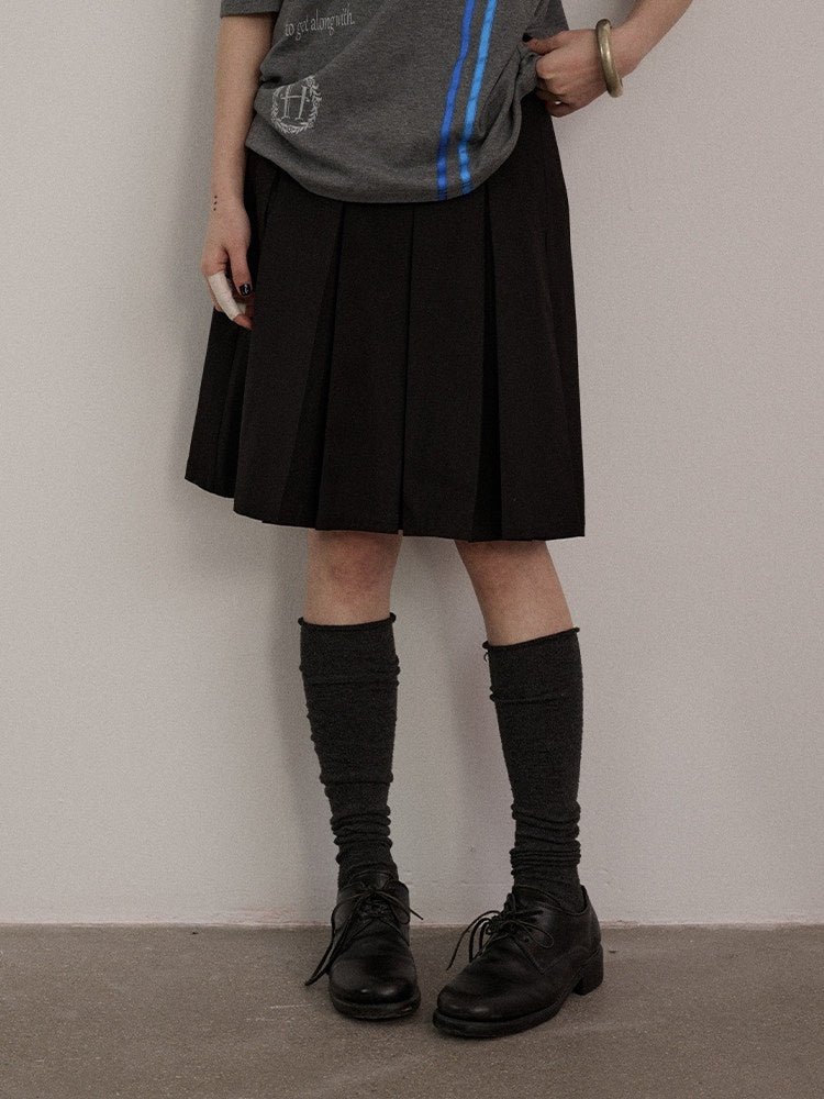Achihara_Black_Low_Waist_Pleated_A_Line_Women'S_Polyester_Blend_Mini_Skirts_MISSTT