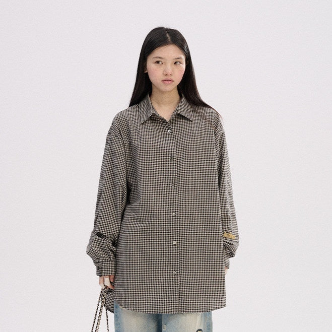 Achihara_Black_White_Checked_Long_Sleeve_Turn_Down_Collar_Women'S_Cotton_Blend_Shirts_MISSTT